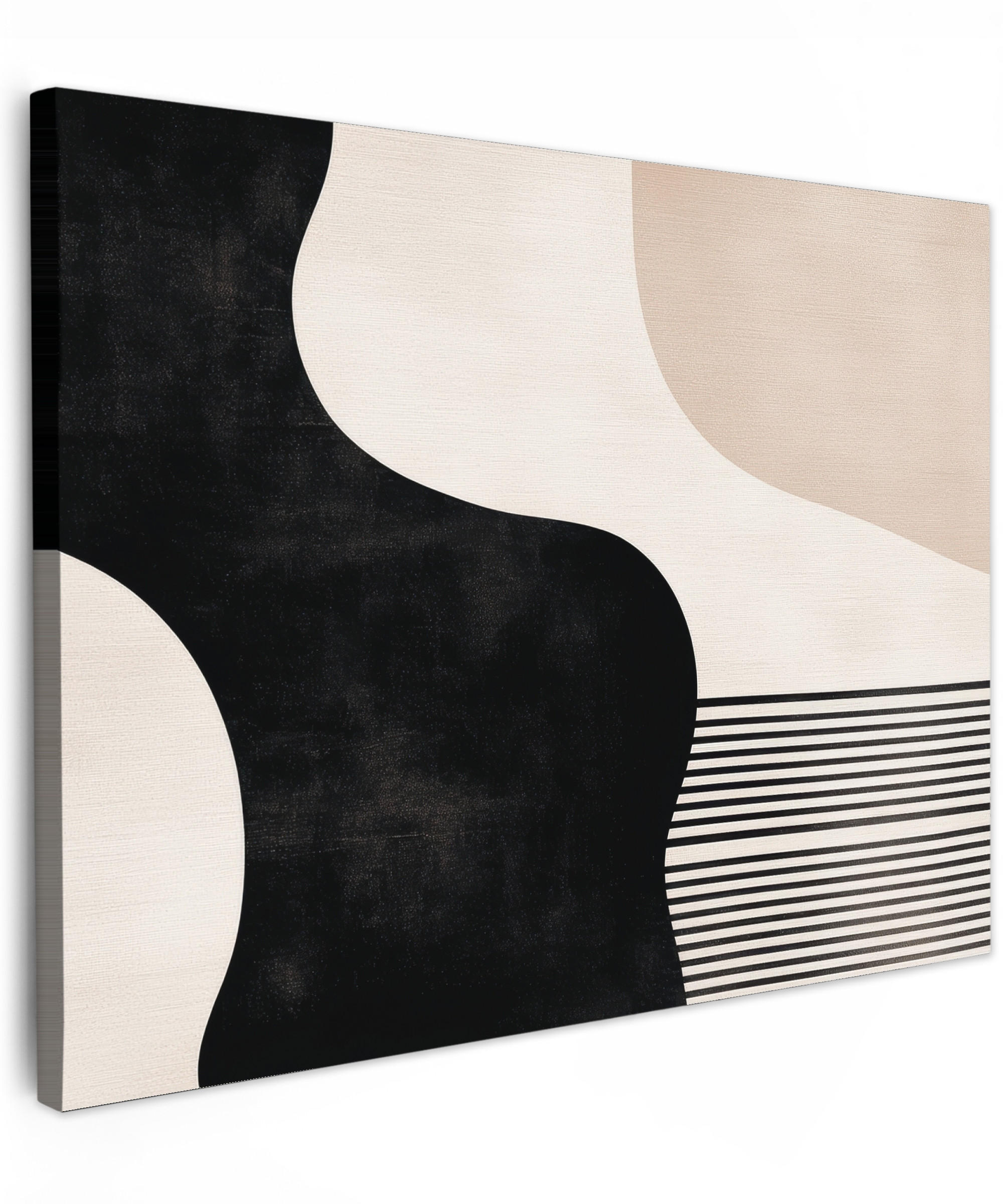 LEINWANDBILD Abstrakt - Japandi - Beige - Modern Wandbilder 80x60 cm - Schwarz, Textil (80/60cm) - MuchoWow