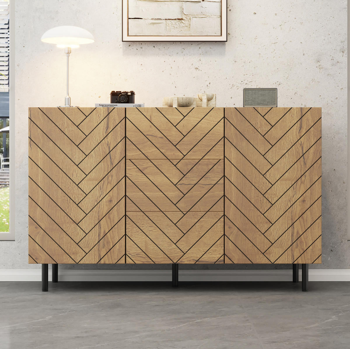 SIDEBOARD 120/40/76 cm Natur/Schwarz aus Spanplatte mit Stauraum - Naturfarben, Holzwerkstoff (120/76/40cm) - OKWISH