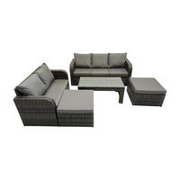 GARTENSOFA SET mit COUCHTISCH Polyrattan 7-Sitzer - Dunkelgrau/Grau, Glas/Kunststoff - Fimous