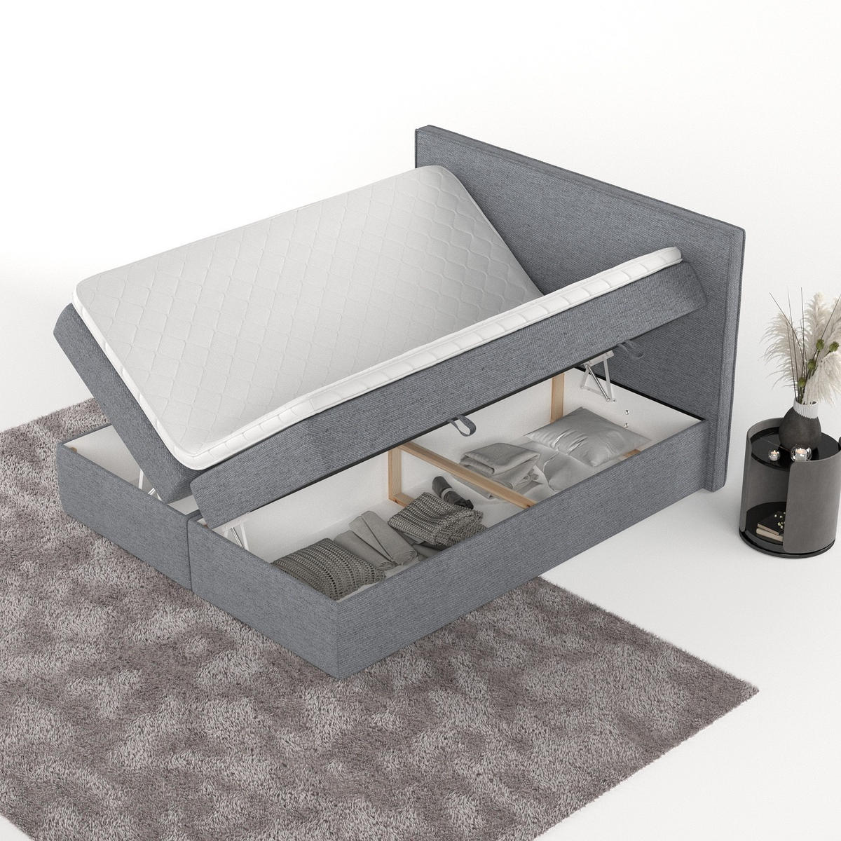 BOXBETT Nuvia 180/200 cm Grau im Neve Stoff - Schwarz/Grau, Holz/Holzwerkstoff (180/200cm) - AltaBeds
