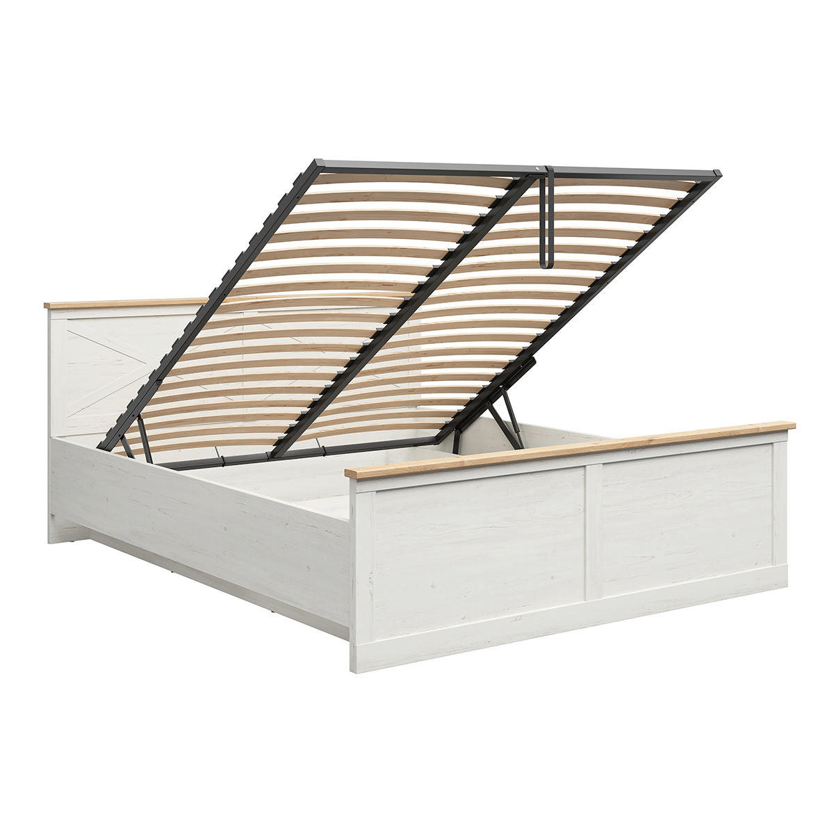 BOXBETT 180/200 Victoria Weiß und Holz - Weiß, Holzwerkstoff (180/200cm) - Petits-meubles