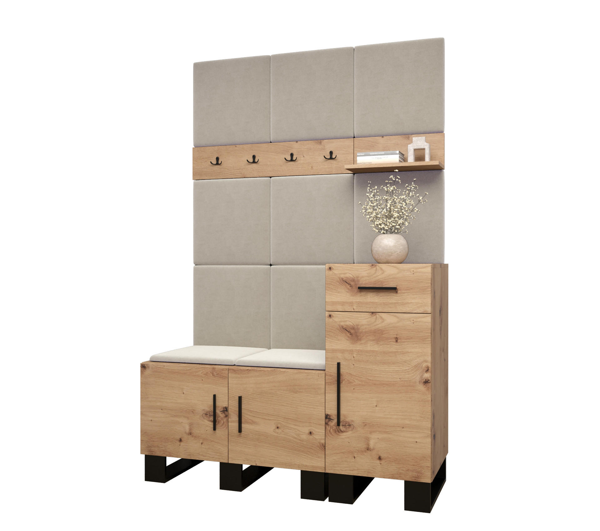 Abiks Möbel Garderoben-Set Eiche Artisan, Creme 126x196x45.6 cm