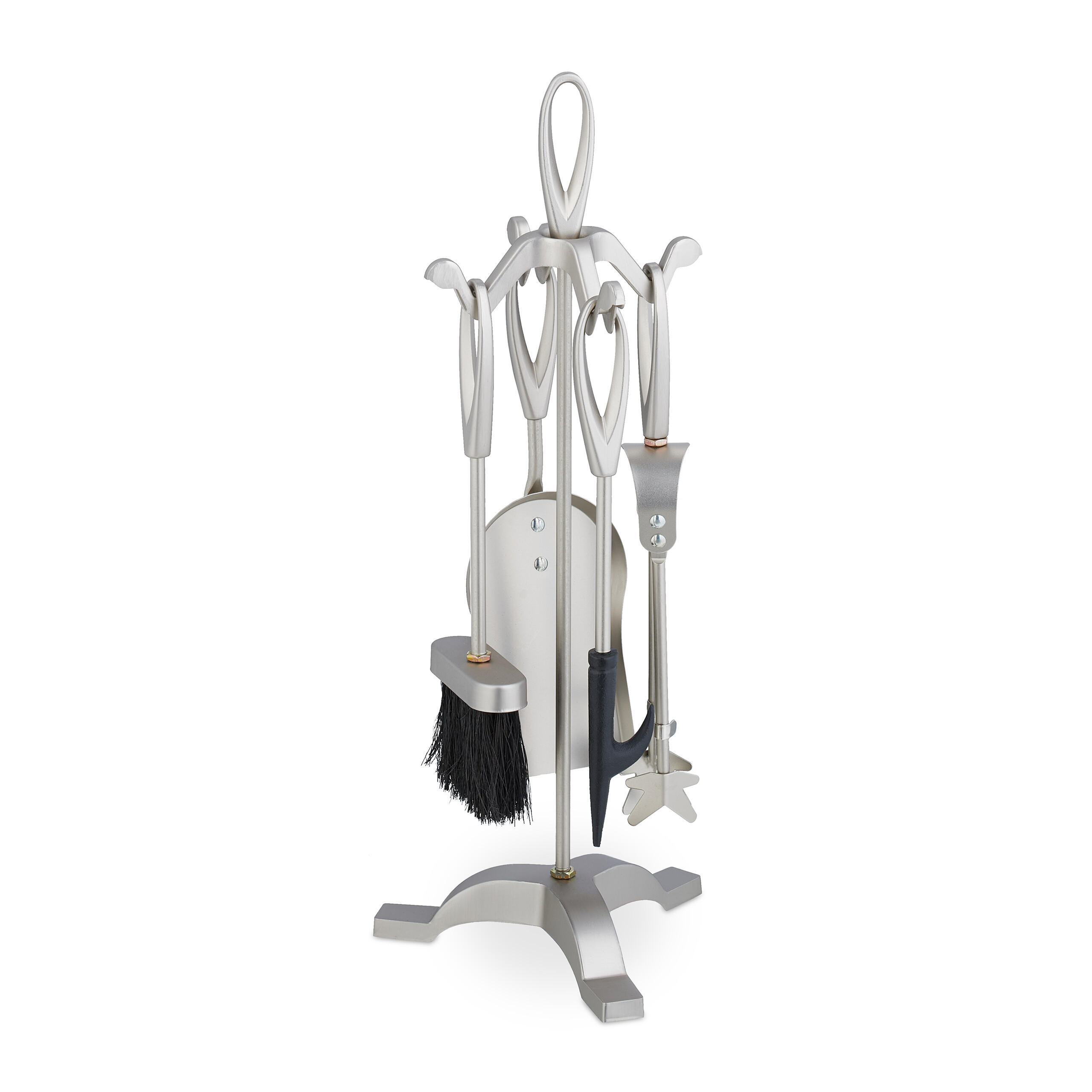 5-TLG.KAMINBESTECK-SET - Silberfarben, Metall (21/54/20cm) - Relaxdays