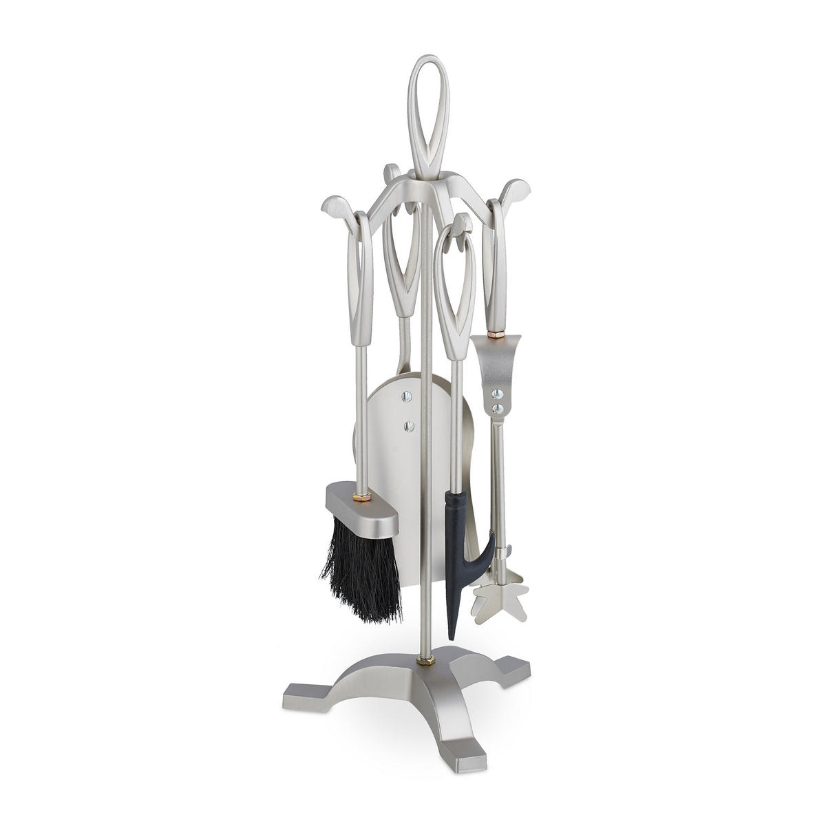 5-TLG.KAMINBESTECK-SET - Silberfarben, Metall (21/54/20cm) - Relaxdays