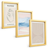 BILDER SET 3er Set - 20x30 cm Goldrahmen - Linien, Wellen, pastellfarbener Minimalismus - Goldfarben, Kunststoff (20/30cm) - TULUP