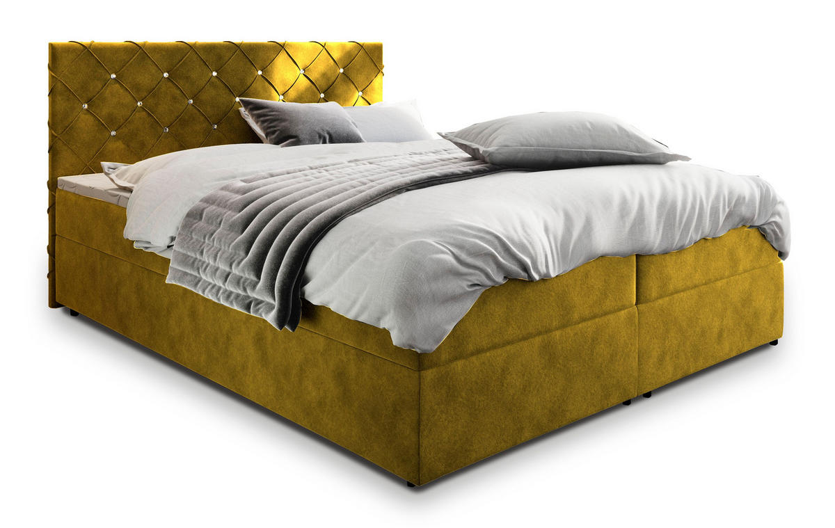 BOXBETT RIVA 140x200 cm mit Matratze und Topper - Gelb - Gelb, Holz (140/200cm) - MASSENO