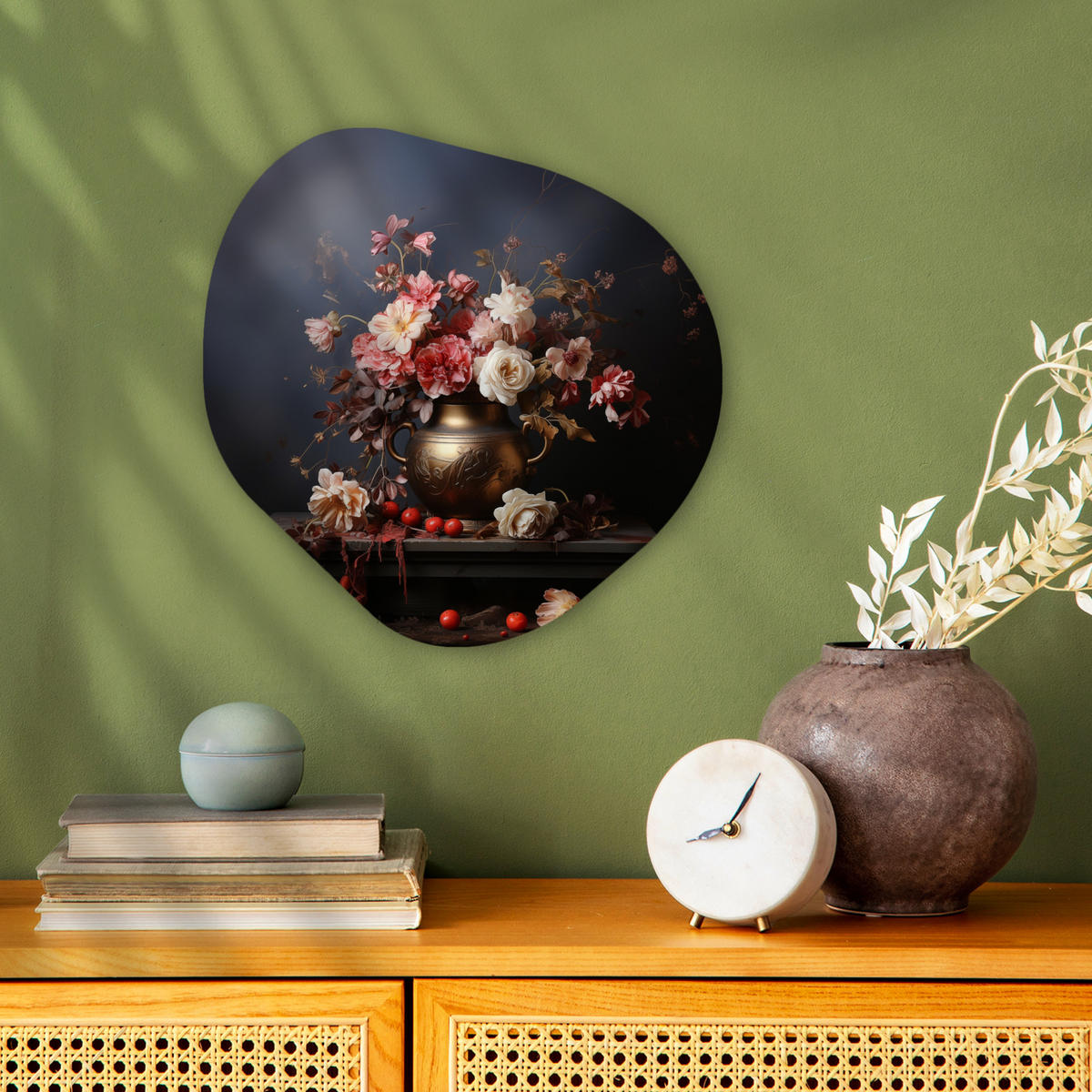 WANDBILD Stilleben - Blumen - Rosen - Blumenstrauß - Vase 40x40 cm - Dunkelbraun, Kunststoff (40/40cm) - MuchoWow