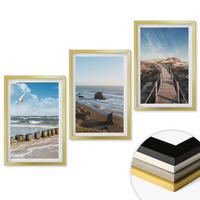 WANDBILDER 3er Set - 40x60 cm Goldrahmen - Strandwellen, Himmelsbrücke, Spaziergang - Goldfarben, Kunststoff (40/60cm) - ArtPrintCave