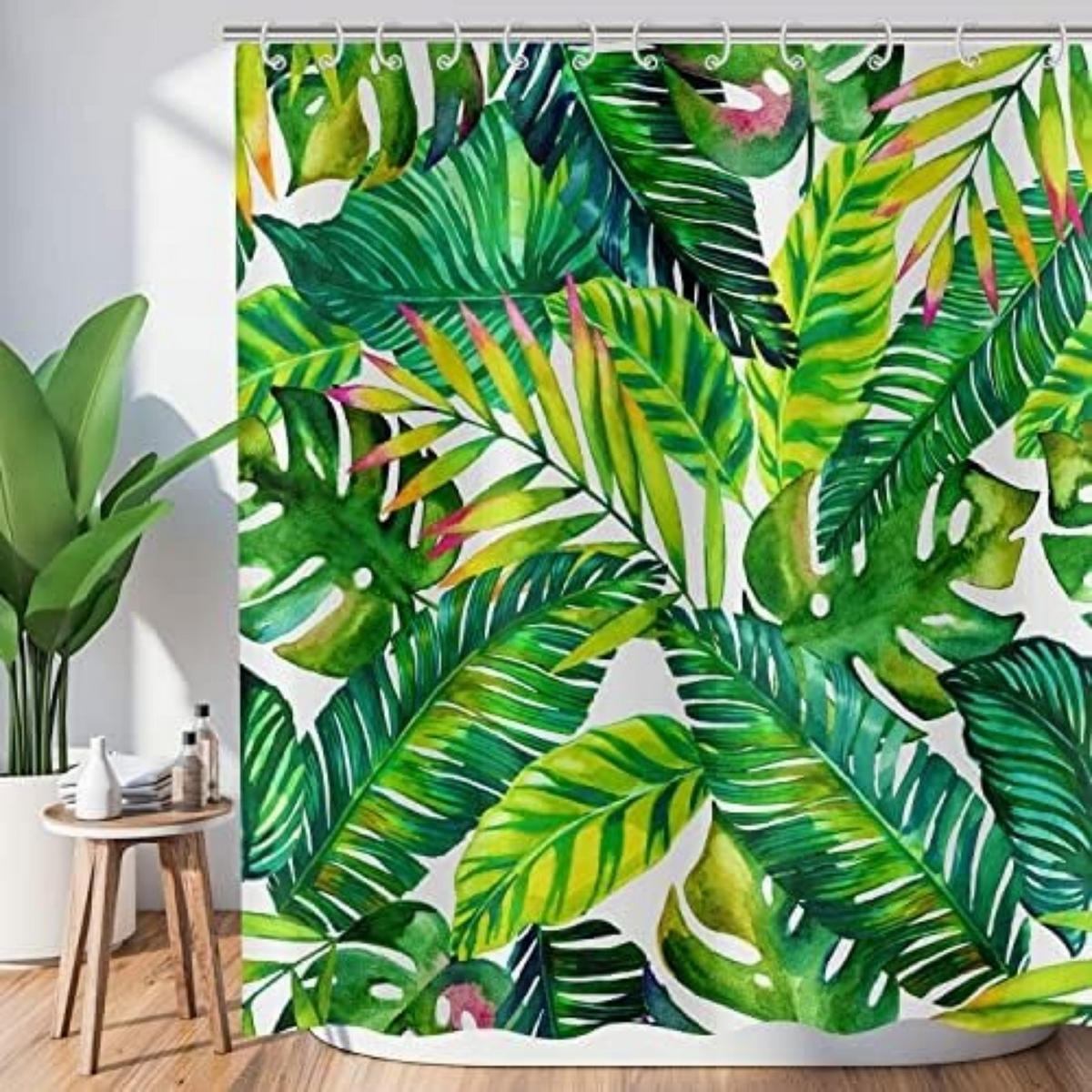 DUSCHVORHANG tropisch Blätter Badewanne wasserdicht Polyester waschbar - Grün, Textil (180/180cm) - MCBOSON
