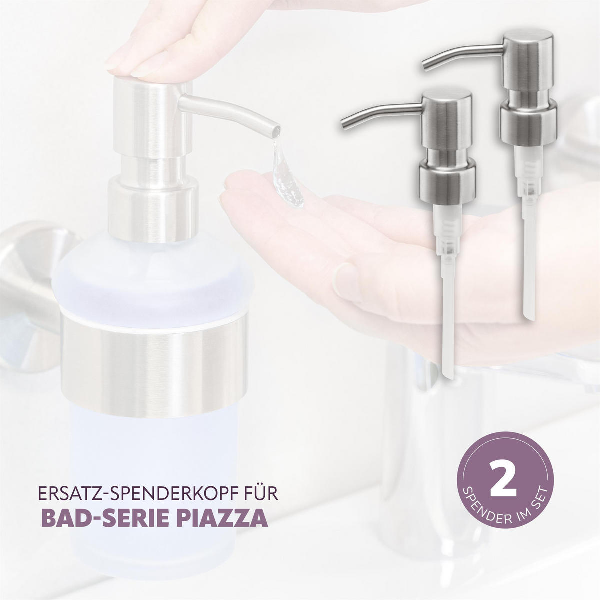 ERSATZ-SEIFENSPENDERPUMPKOPF PIAZZA 2er-Set, Edelstahl, matt - Edelstahlfarben, Metall (3/16.5/7cm) - bremermann