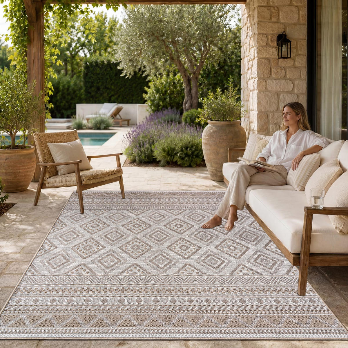 OUTDOORTEPPICH 200/200 cm Vermont 184 - Beige, Kunststoff (200/200cm) - Paco Home