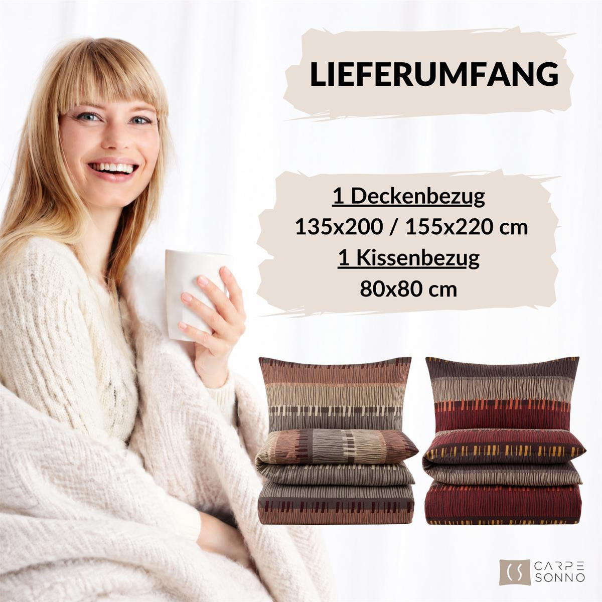BIBER-BETTWÄSCHE 135x200 - Kuschelig warmer Flanell Bettbezug aus 100% Baumwolle für Herbst & Winter - Boho Muster Braun - Braun, Textil (135/200cm) - Carpe Sonno
