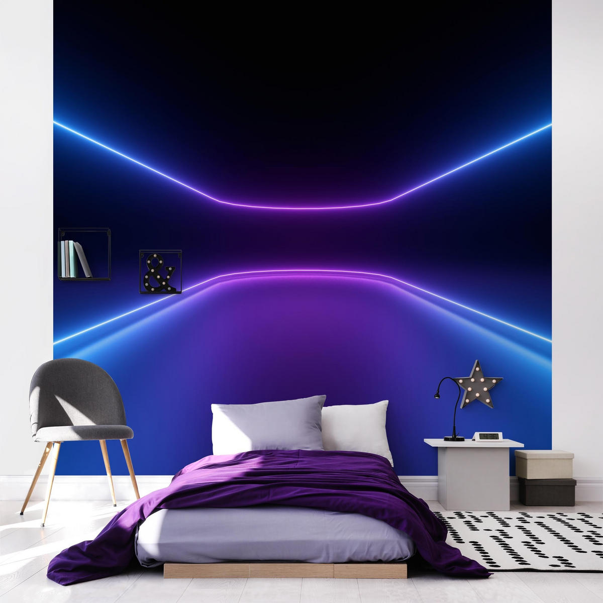 FOTOTAPETE Neonlichter 240/240 cm - Violett, Papier (240/240cm) - Bilderwelten