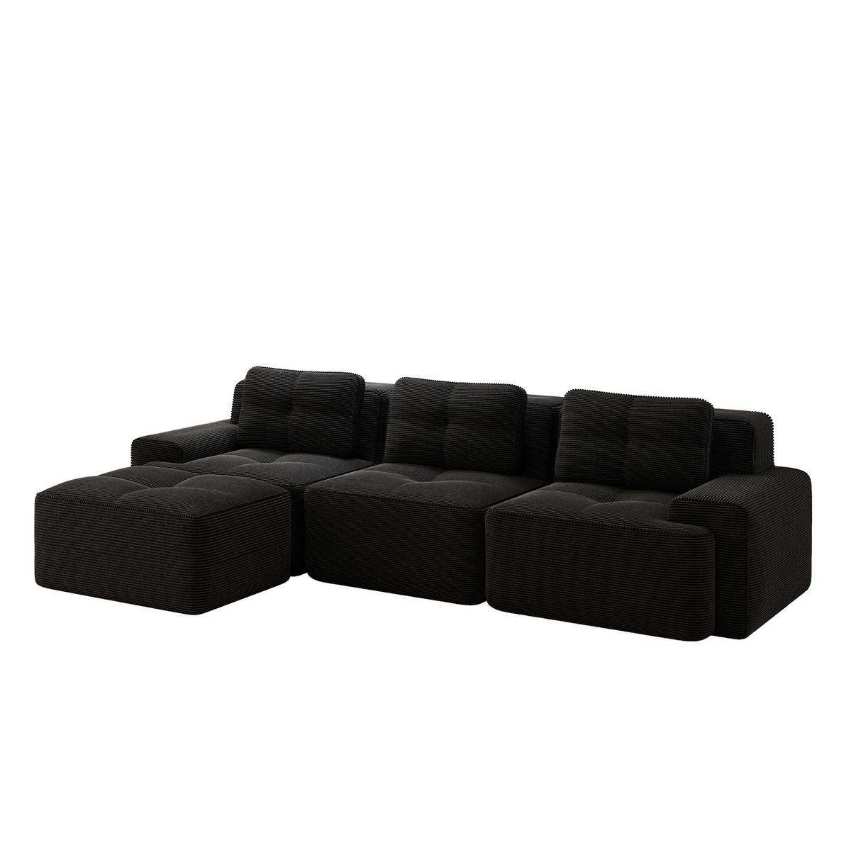 MODULSOFA aus Cord Schwarz 293x177x69 cm mit flexibler Anordnung - Schwarz, Textil (177/293cm) - IVMEU