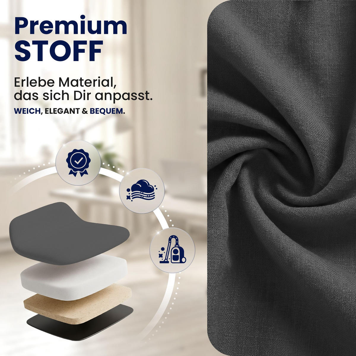 CHEFSESSEL Stoff Dunkelgrau - Chromfarben/Dunkelgrau, Textil/Metall (69.5/113/78cm) - CLP