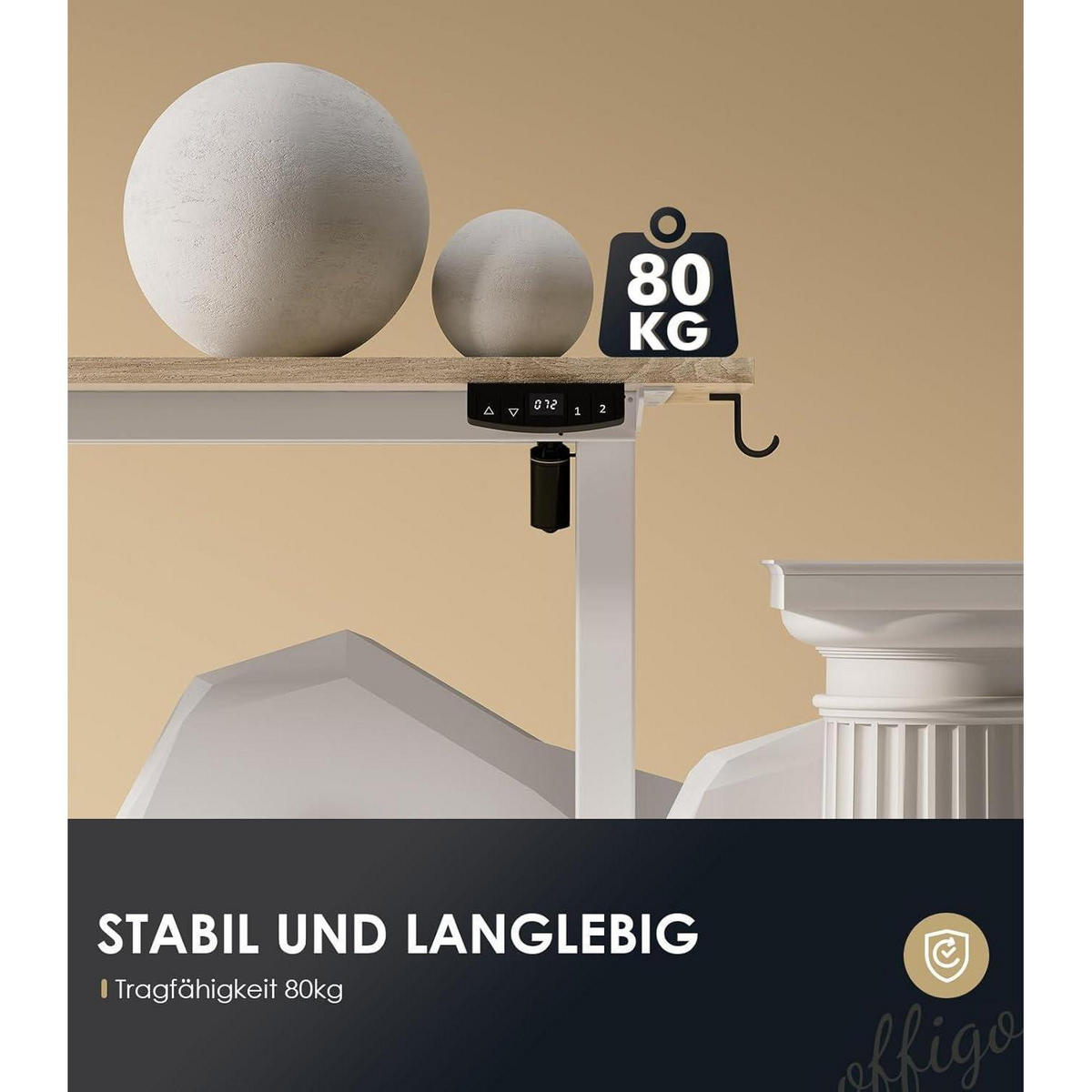 SCHREIBTISCH Höhenverstellbar Elektrisch 180 cm Beige mit USB und Memory Funktion - Beige, Holzwerkstoff (70/180/72cm)