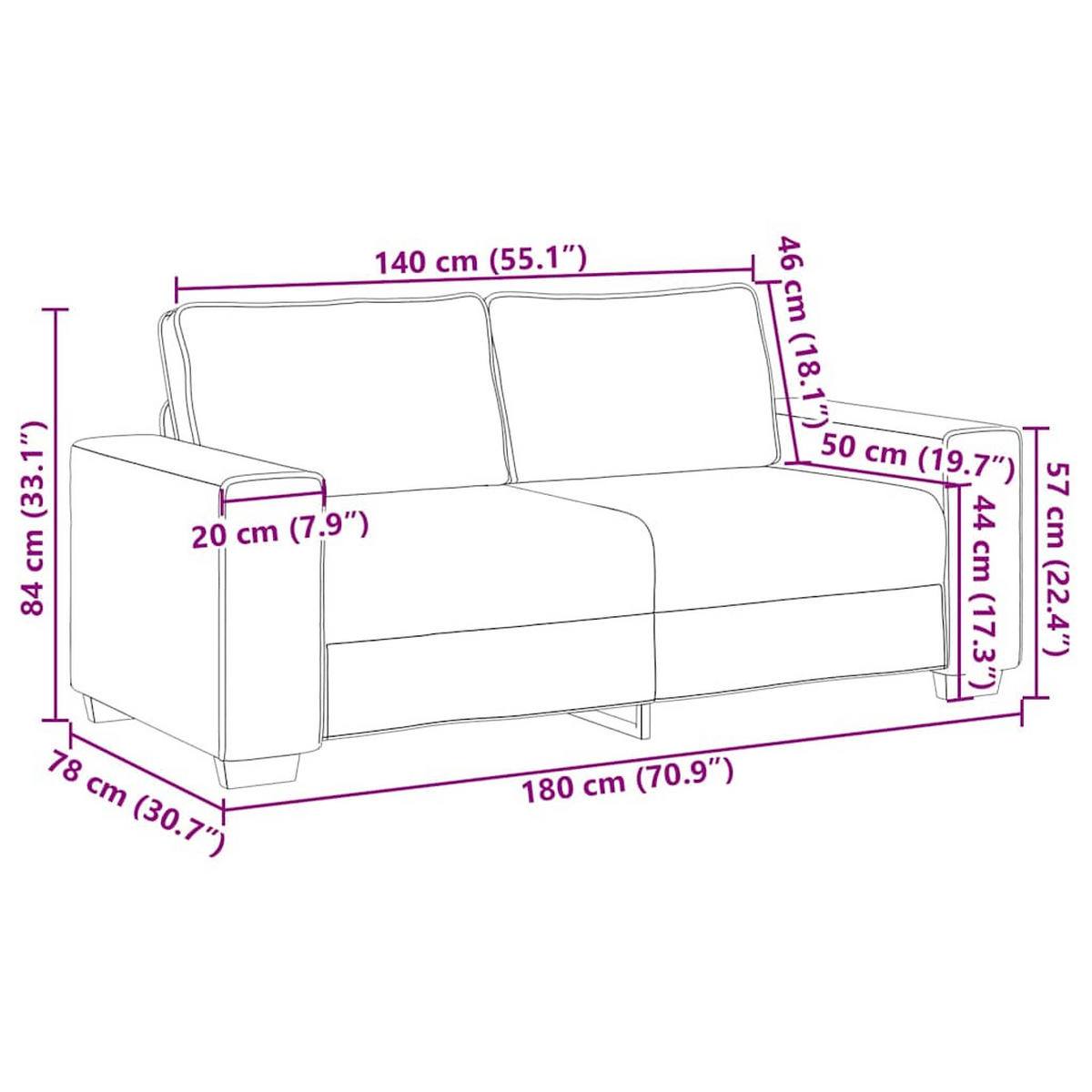 ZWEISITZER-SOFA Weiss 180 Cm Kunstleder - Weiß, Leder (78/84/180cm) - vidaXL