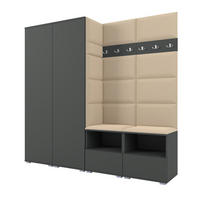GARDEROBE NELA VI 200 cm (Kompaktgarderobe Graphit mit Sitzpolster Beige 04 Schrank & Paneel) - Beige/Silberfarben, Holz/Holzwerkstoff (200/187/40cm) - Ravio