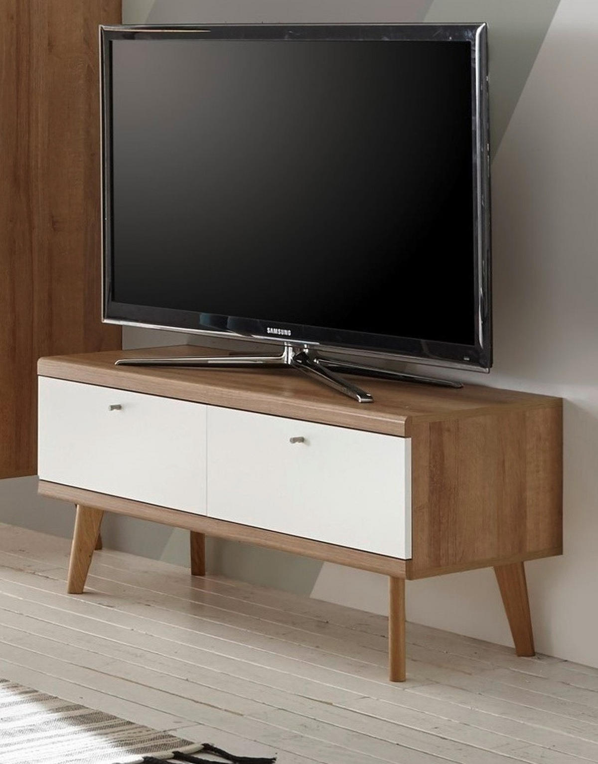 TV-LOWBOARD weiß, Eiche Riviera, TV-Unterteil skandinavisch, 107 x 50 cm - Eichefarben/Weiß, Holz/Holzwerkstoff (107/50/40cm) - Furn.Design