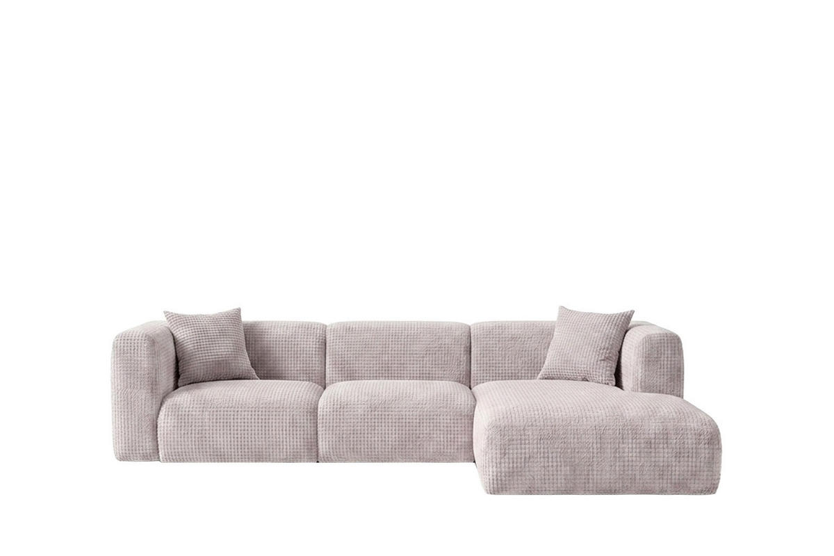 ECKSOFA L-Form, Chenille-Stoff Cremona, Hellgrau, Rechts, GRETA - Hellgrau, Holz (318/179cm) - Kaiser Möbel