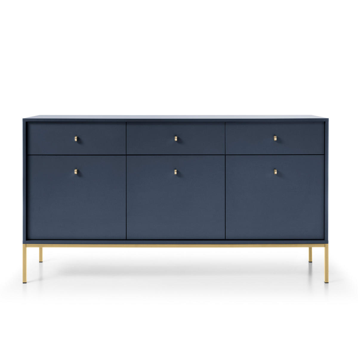 SIDEBOARD MONDO 154/83/39cm mit 3 Schubladen 3 Türen Blau - Blau/Goldfarben, Holzwerkstoff (154/83/39cm) - MASSENO