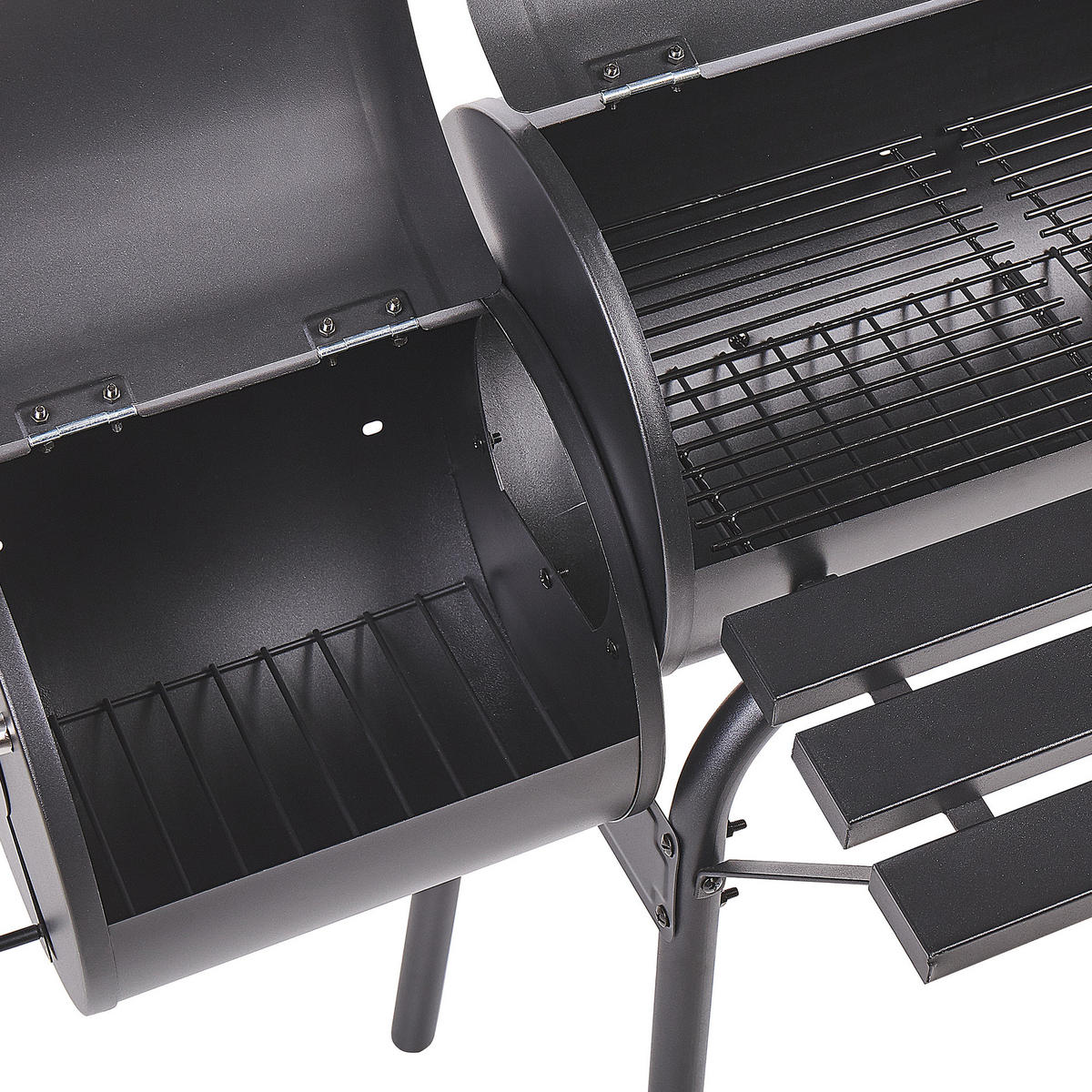 HOLZKOHLEGRILL mit Räucherkammer schwarz rollbar Katla - Schwarz, Metall (66/114/110cm)