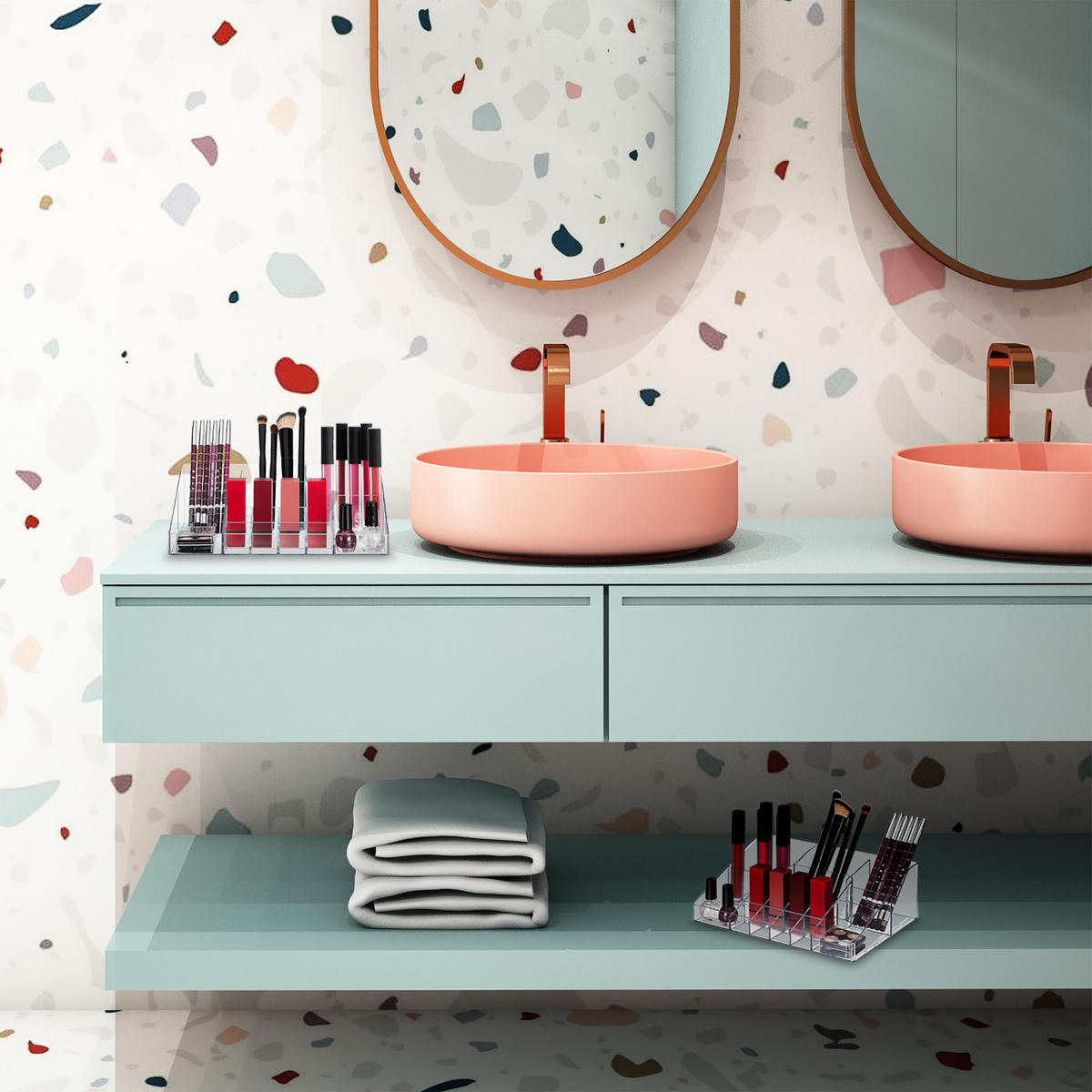 2XMAKE-UP-ORGANIZER - Transparent, Kunststoff (25.5/8/17.5cm) - Relaxdays