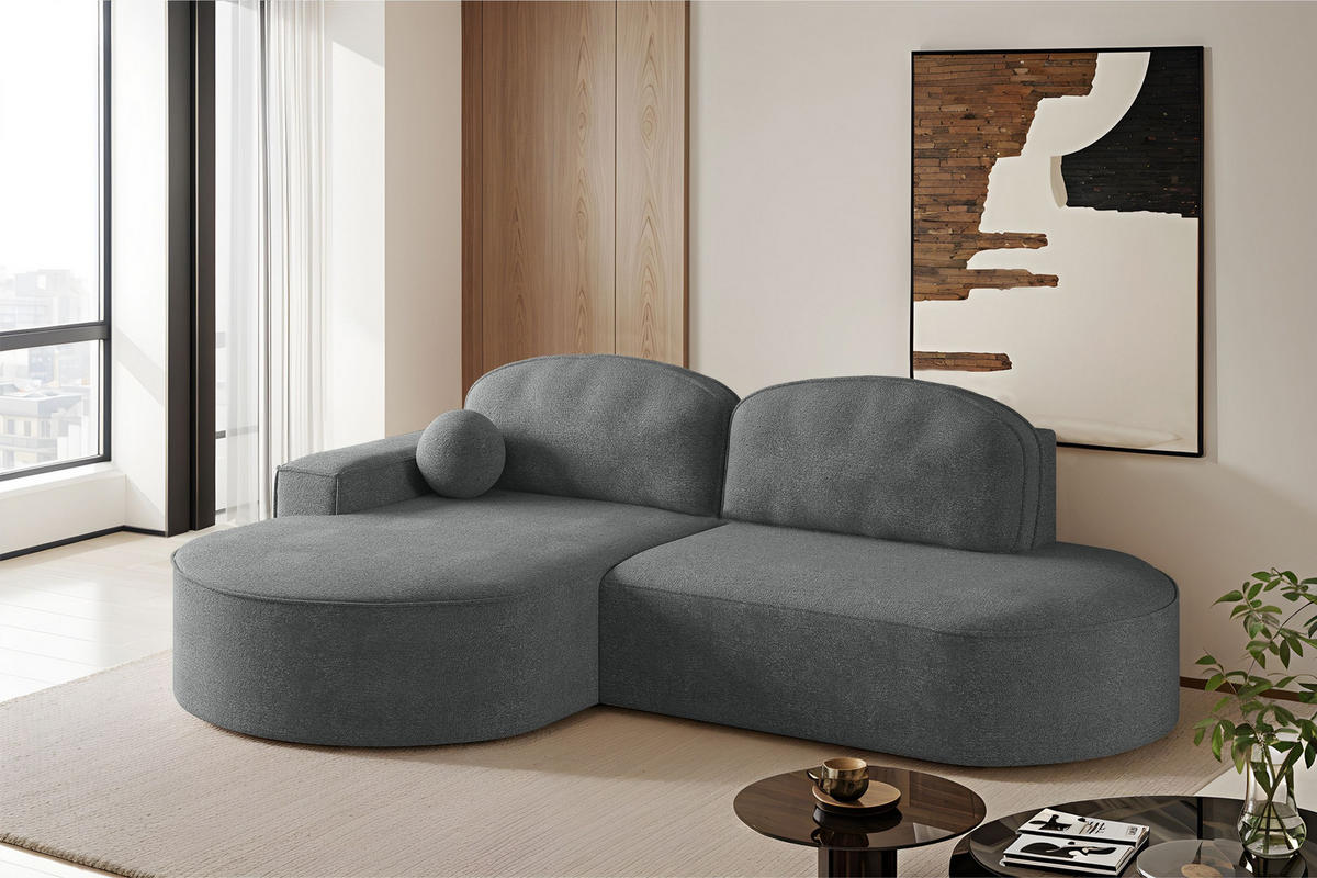 ECKSOFA mit Schlaffunktion und Bettkasten Modena Runden stoff Arena Anthrazit Links - Anthrazit, Holz (179/278cm) - Kaiser Möbel