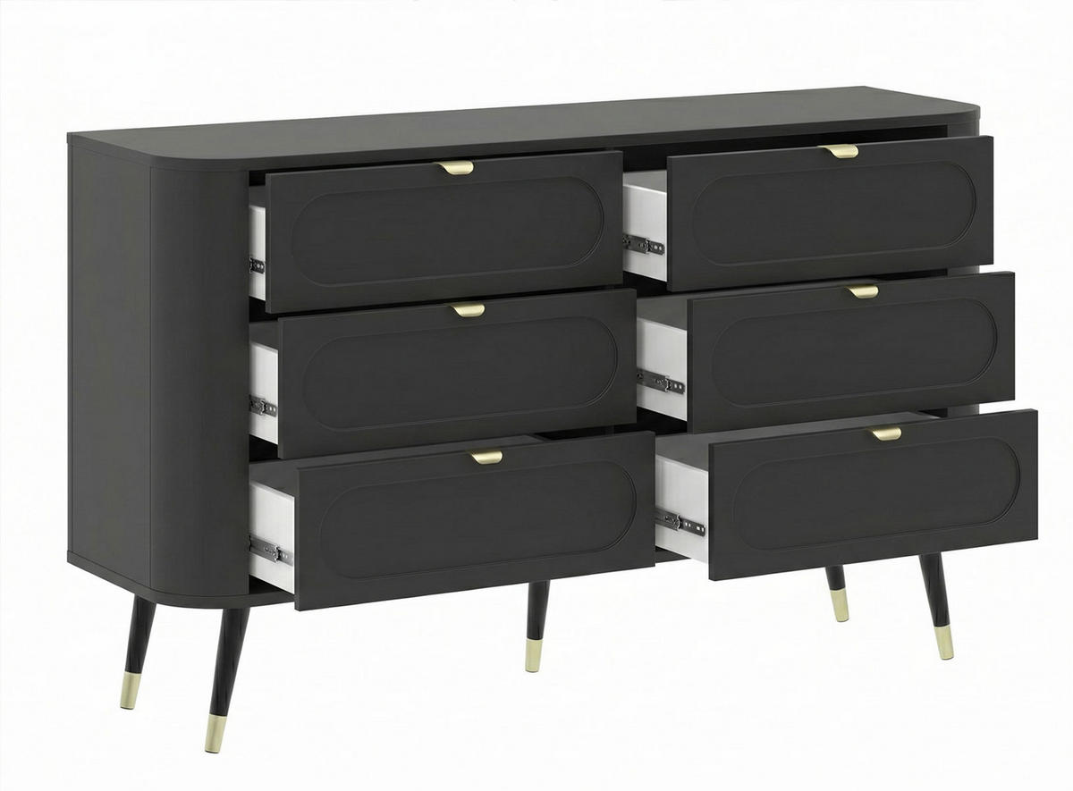 KOMMODE Blinx schwaz gold 138,2x40x80cm - Goldfarben/Schwarz, Holz/Holzwerkstoff (138.2/80/40cm) - Feldmann-Wohnen