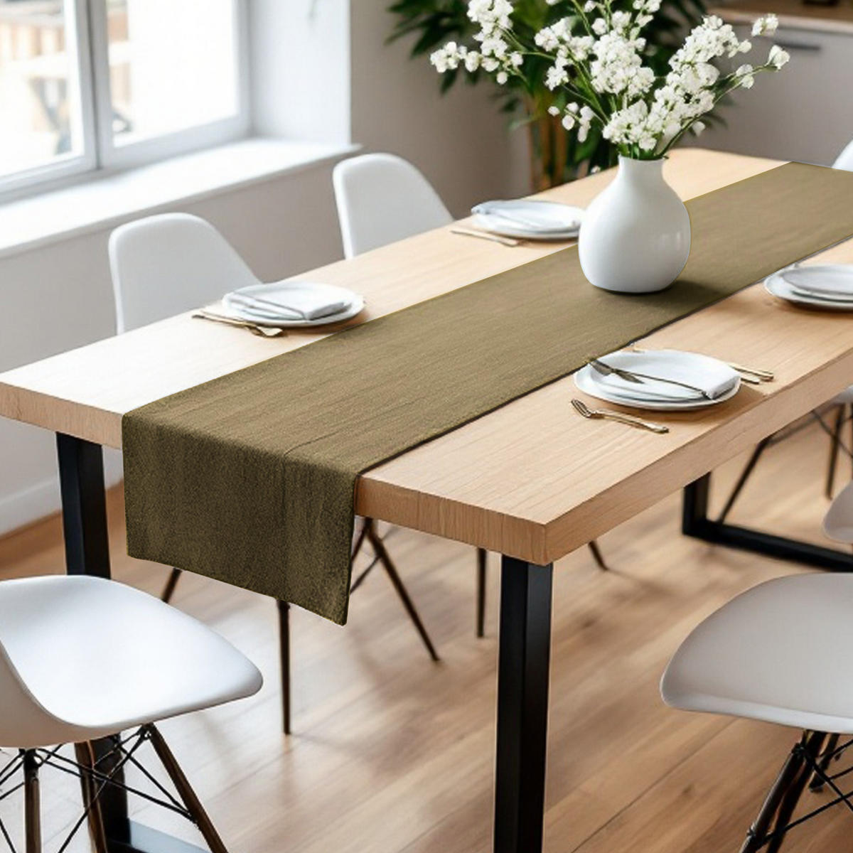 TISCHLÄUFER IN LEINENOPTIK DOVE Blickdicht - Schlammfarben, Textil (150/50/0.5cm) - Tom Tailor