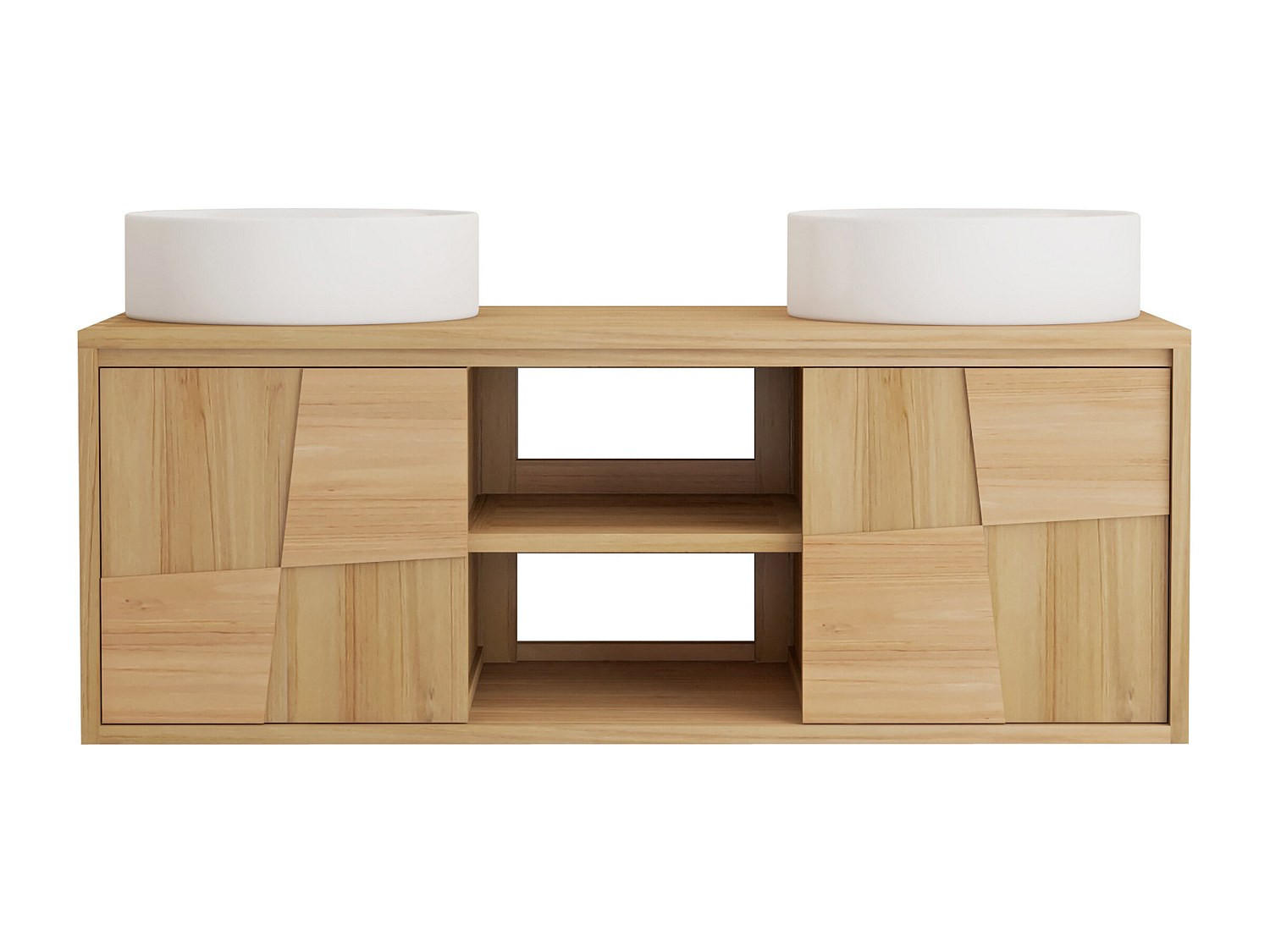 DOPPELWASCHTISCH - 120 cm x 50 cm - Holz, Platte - Naturfarben Hell - SUMBAWA - Naturfarben, Holz (120/45/50cm) - Vente-Unique