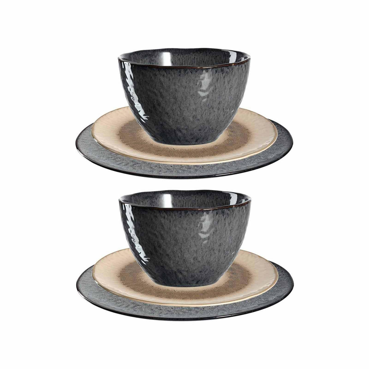 GESCHIRRSET Matera anthrazit-beige 6er Set - Anthrazit/Beige, Keramik (1/1/1cm) - Leonardo Living