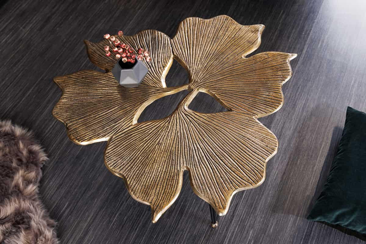 COUCHTISCH GINKGO LEAFS Metall Gold 75 cm - Goldfarben/Schwarz, Metall (75/75/40cm) - riess-ambiente