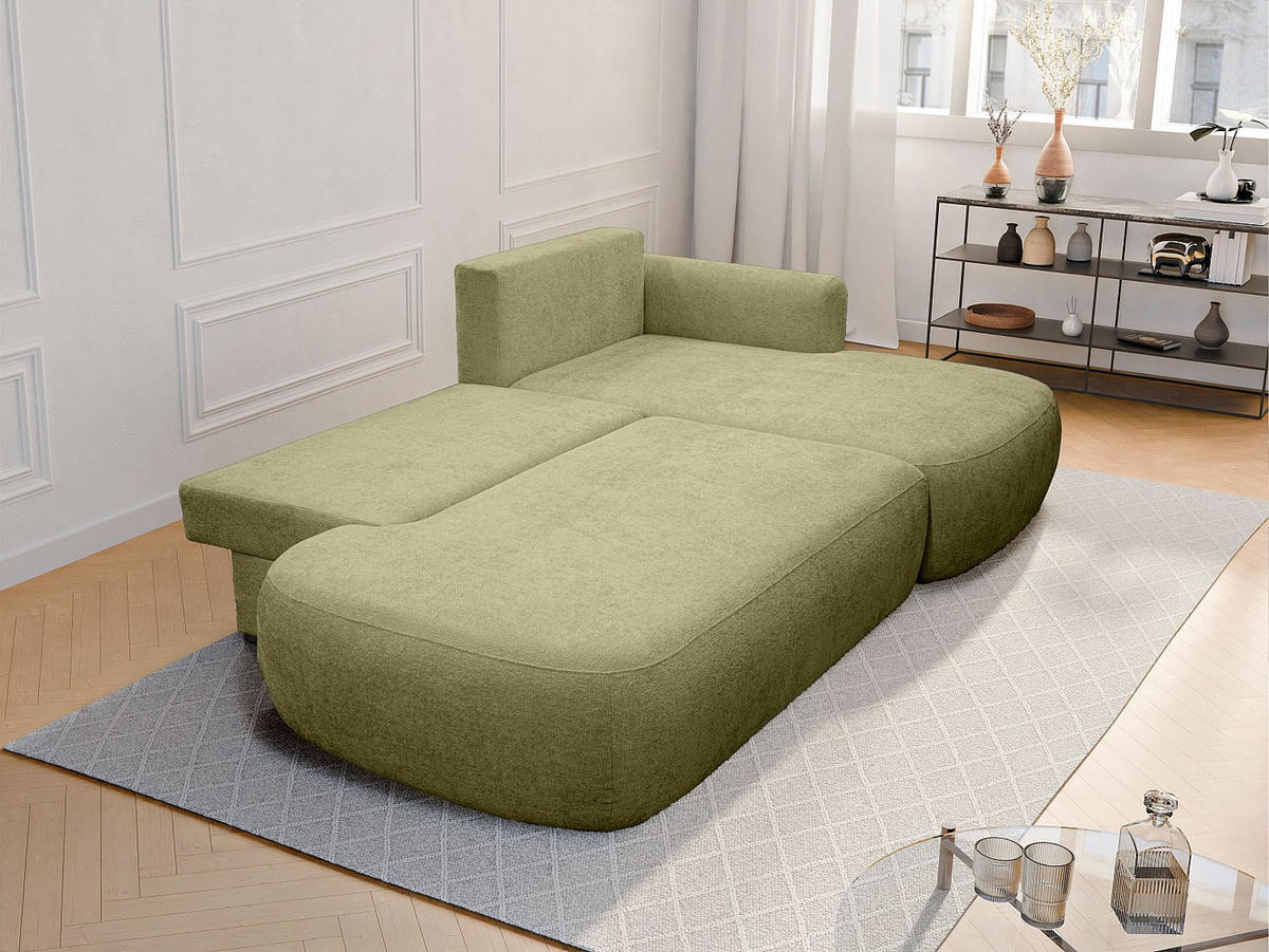 ECKSOFA mit Schlaffunktion - Ecke rechts - Chenille-Stoff - Khaki - BROCARO - Grün, Textil (170/288cm) - Vente-Unique