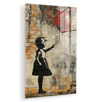 ACRYLGLASBILD Graffiti - Banksy - Mädchen - Straßenkunst 60x90 cm - Sandfarben, Glas (60/90cm) - MuchoWow