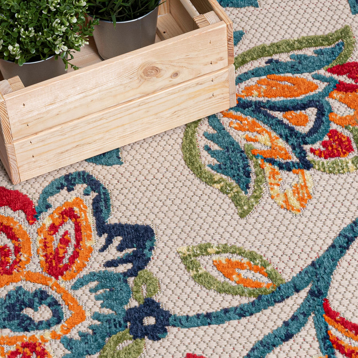 TEPPICH Outdoor Bunte Pflanzlich Kurzflor Rechteckig Moderne - 80x150 cm - Multicolor, Textil (80/150cm) - Mazovia