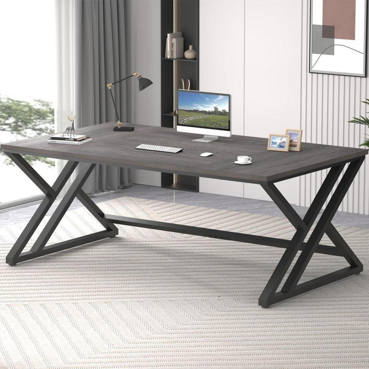 SCHREIBTISCH Dunkelgraue Eiche 180 x 80 x 75 cm - Anthrazit, Holzwerkstoff (80/177.8/75cm)