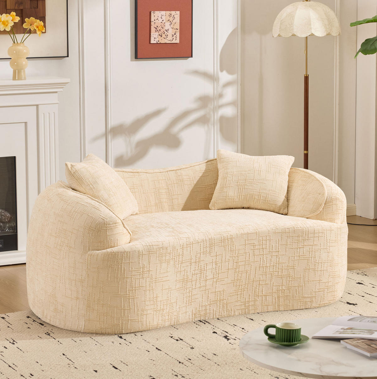 2-SITZER 170/87/65 cm beige aus Schaumstoff und Federkern mit 2 Kissen - Beige, Textil (87/65/170cm) - OKWISH