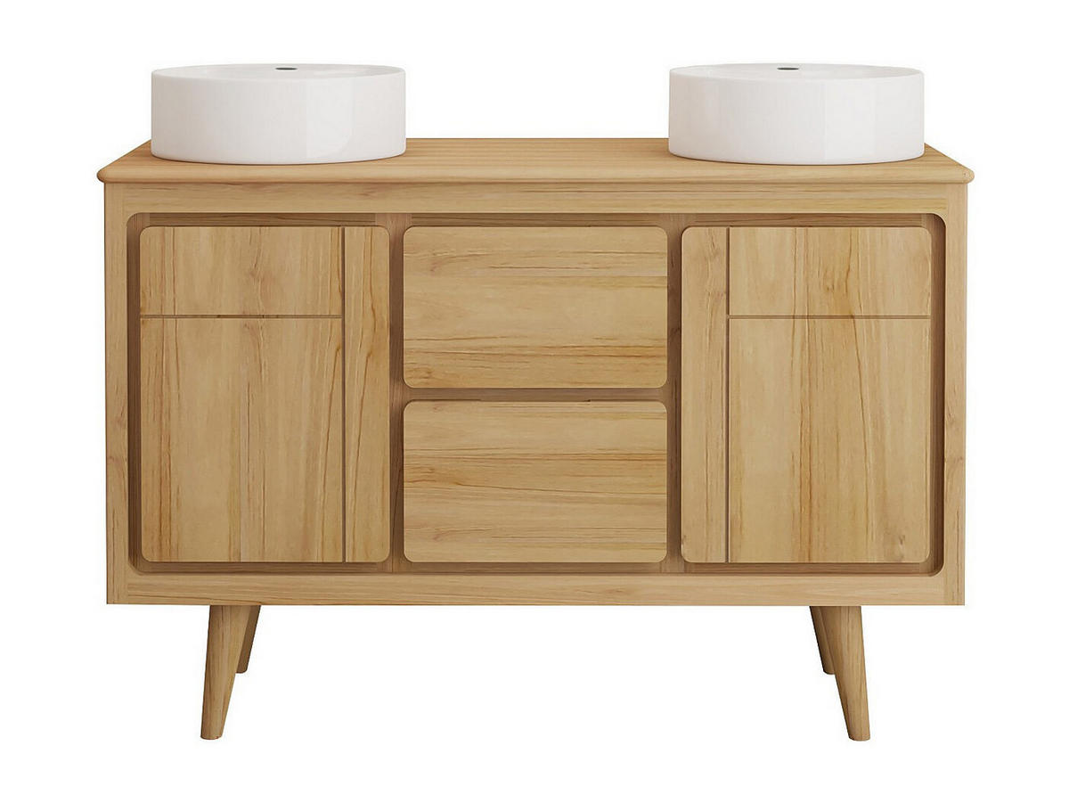 DOPPELWASCHTISCH - 120 cmcm x 55 cmcm - Holz, Platte - Naturfarben Hell - BINTUNI - Naturfarben, Holz (120/80/55cm) - Vente-Unique