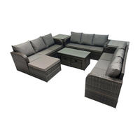 GARTENSOFA SET mit rechteckigem COUCHTISCH Polyrattan 12-Sitzer Dunkelgrau - Dunkelgrau/Grau, Glas/Kunststoff - Fimous