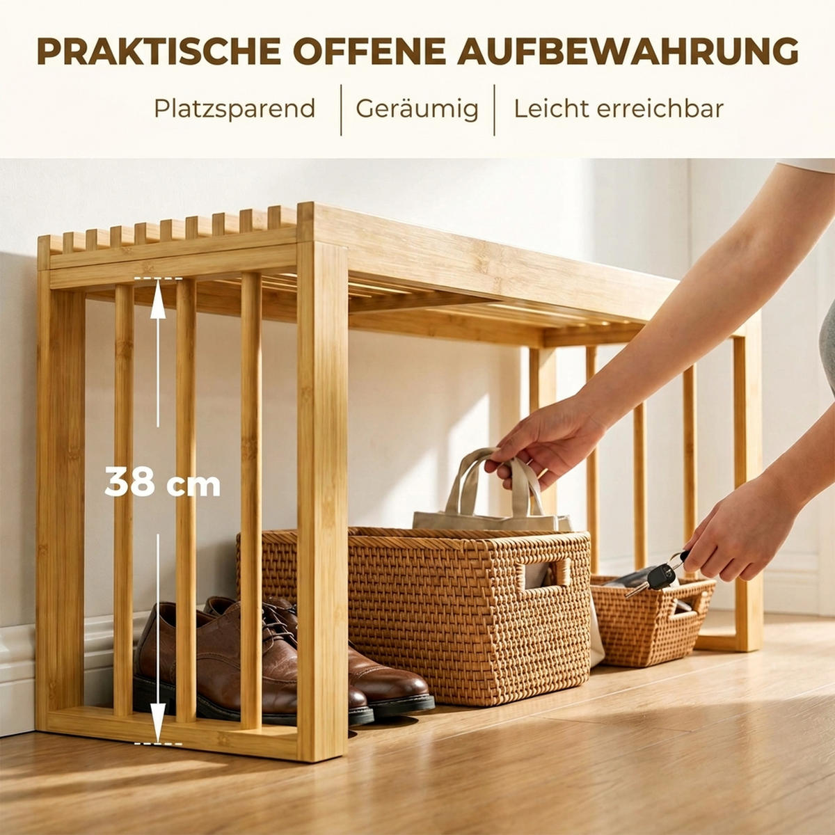 SCHUHBANK Bambus Naturholz - Naturfarben, Holz/Bambusholz (33/43/90cm) - HOMCOM