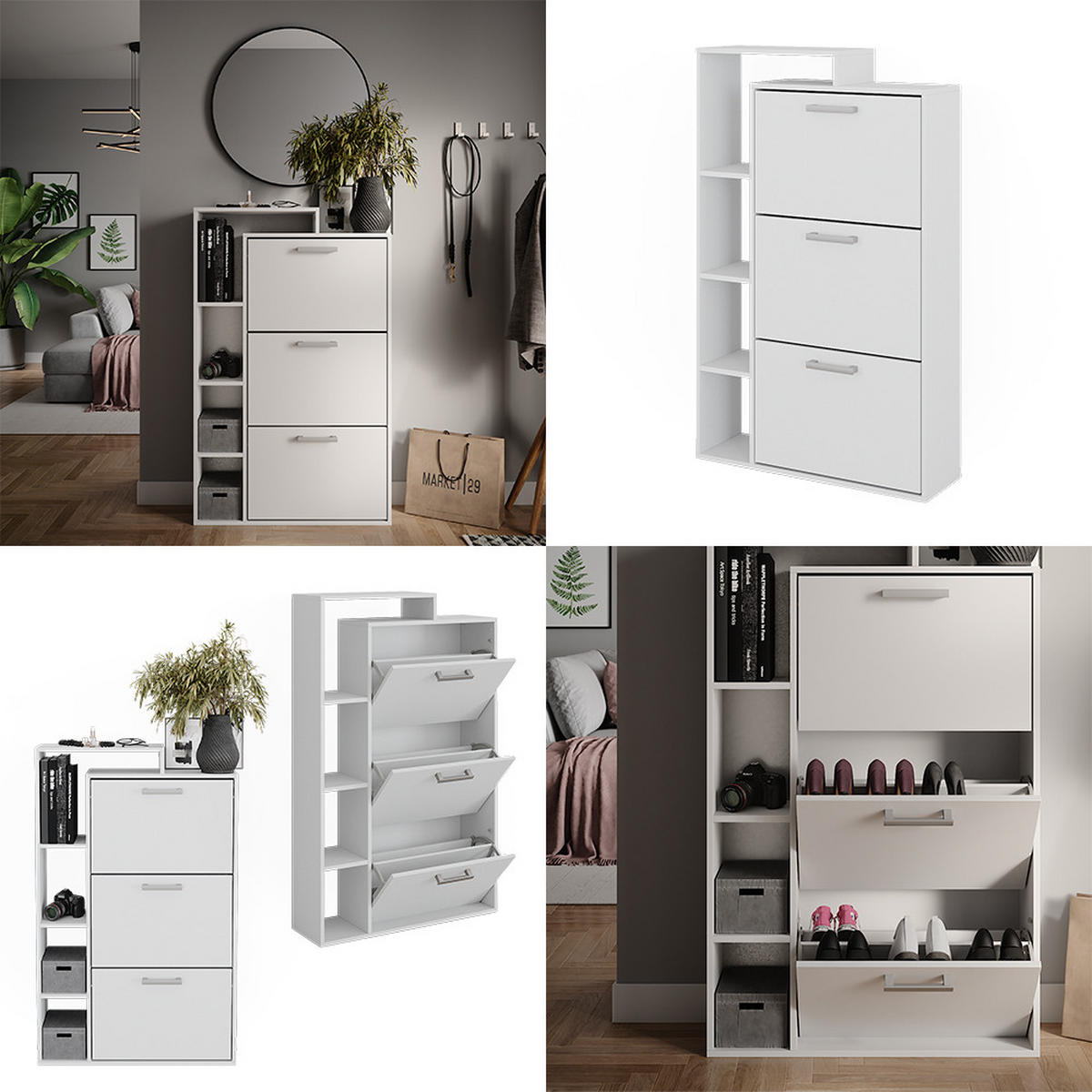 SCHUHKOMMODE Orlando Weiß 80 x 128.3 cm mit 3 Fächern - Weiß, Holzwerkstoff (80/128.3/24.2cm) - Vicco