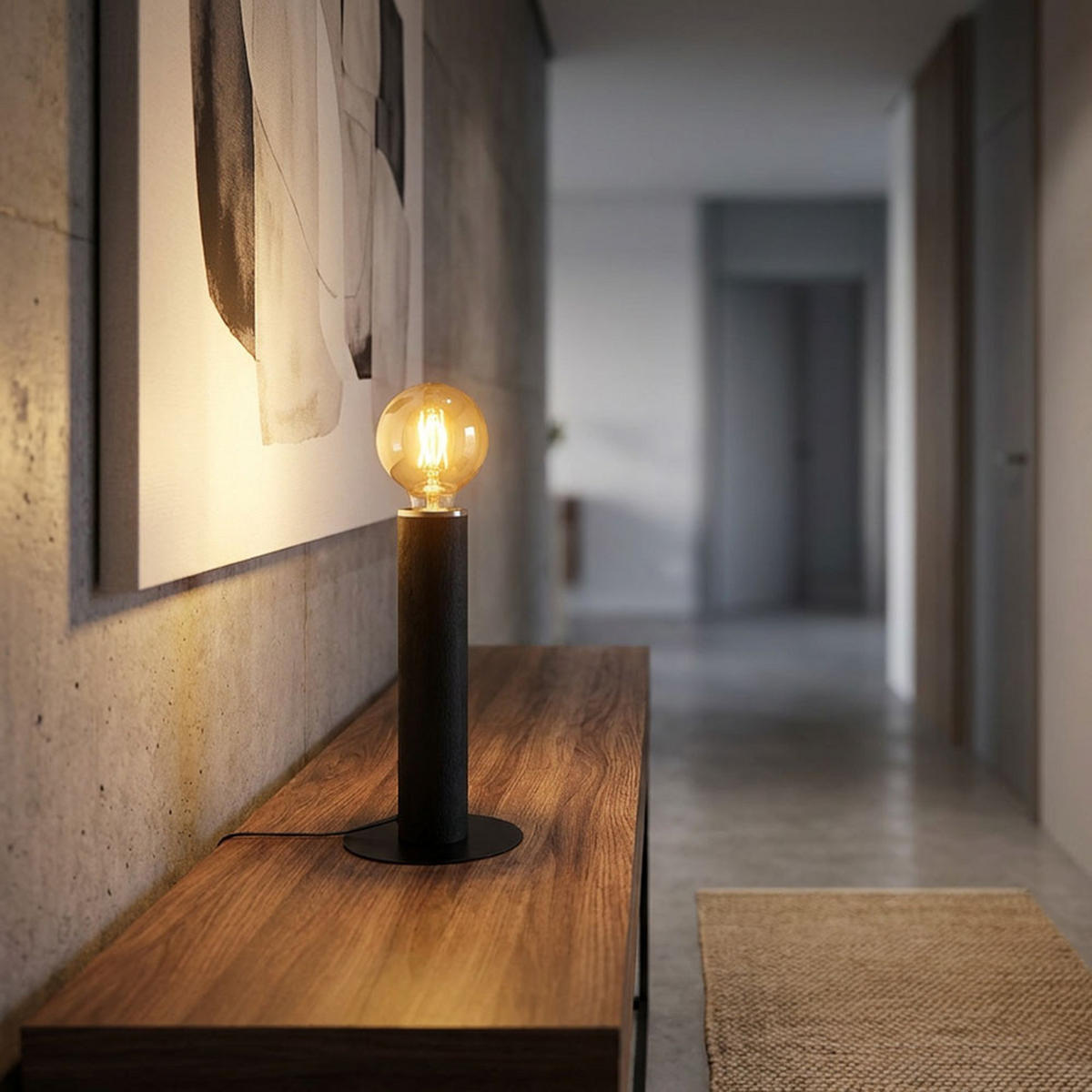 TISCHLEUCHTE Holz Schwarz matt - Schwarz, Holz (15/15/30.5cm) - Globo Lighting