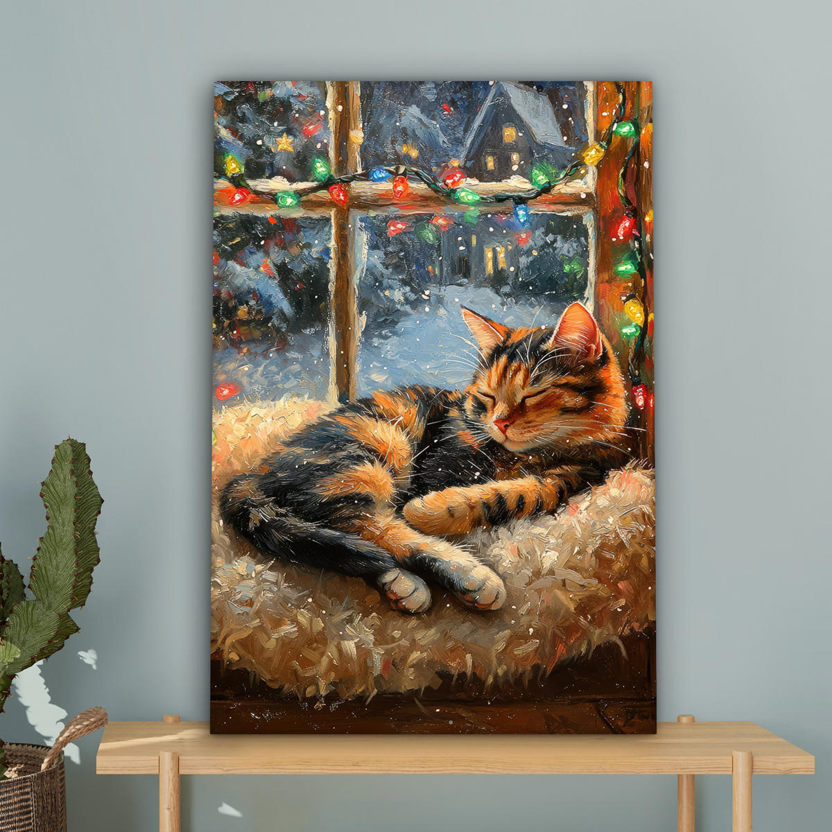 LEINWANDBILD Katze - Weihnachten - Winter - Tier Wanddeko 40x60 cm - Bernsteinfarben, Textil (40/60cm) - MuchoWow