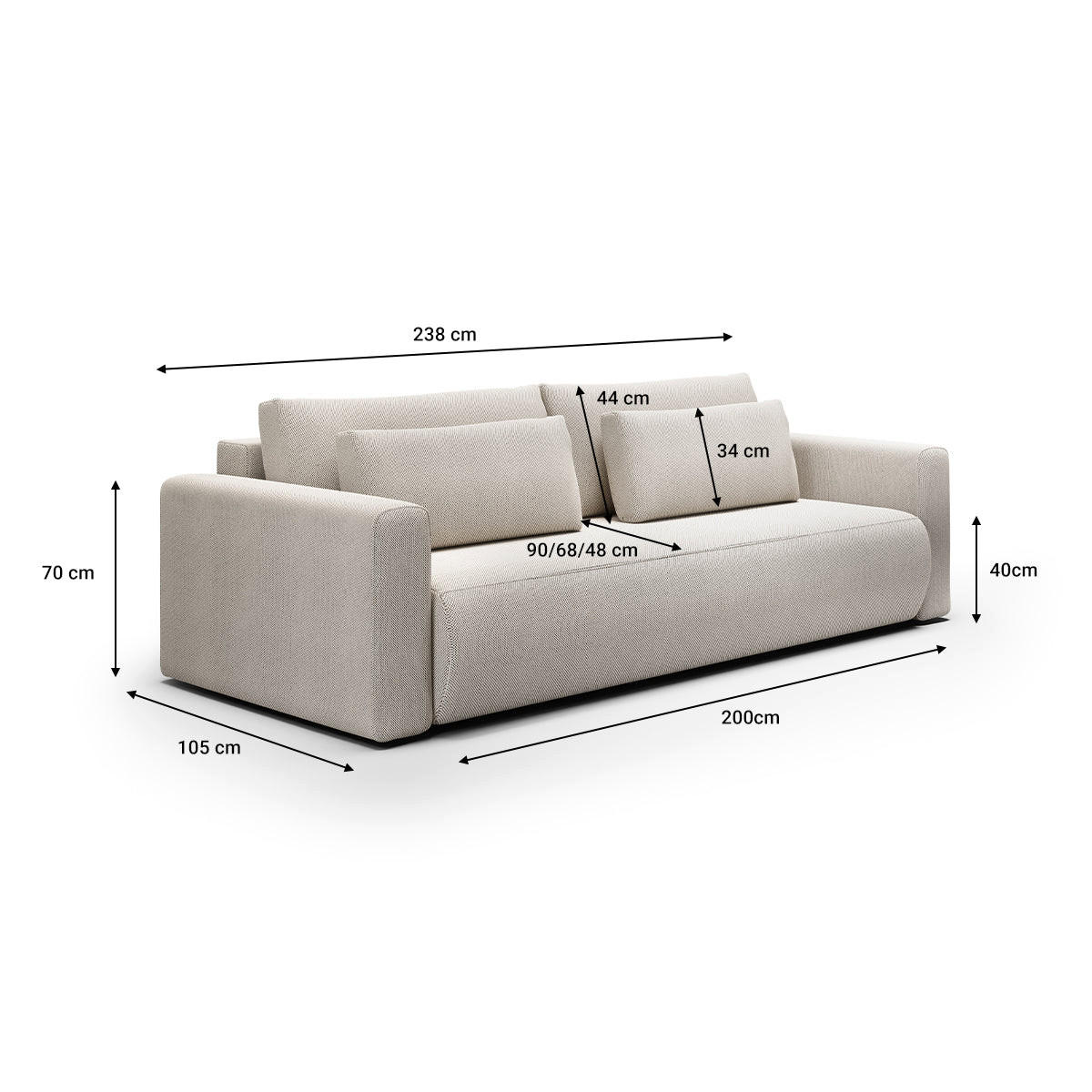 SOFA Evy 3 Sitzplätze Hellgrau - Grau, Holz (238/82/105cm) - Petits-meubles