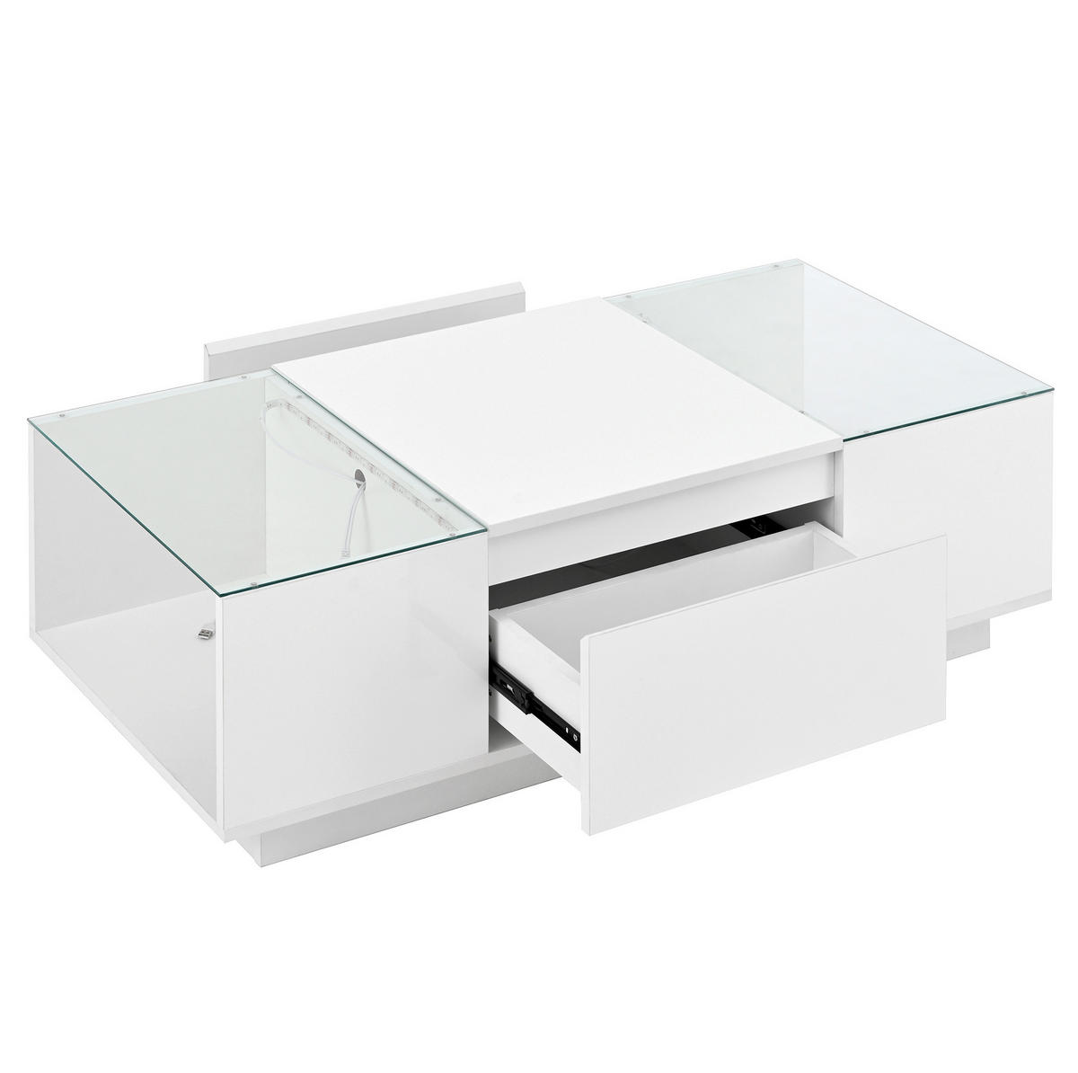 COUCHTISCH 105/50/35 cm in Weiß mit LED-Beleuchtung und Stauraum - Weiß, Holzwerkstoff (105/50/35cm) - Flora Grace
