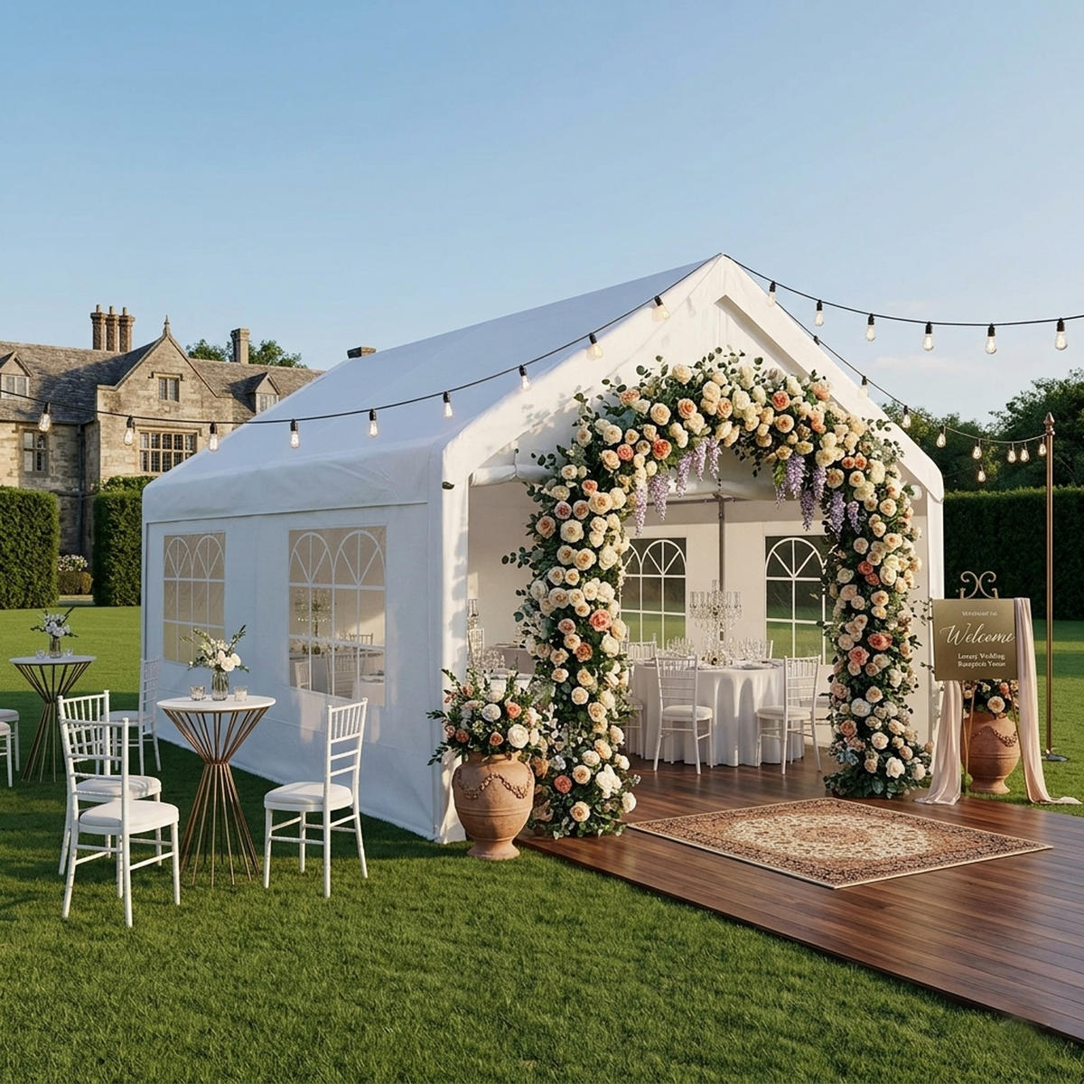 DACHPLANE Livingston - Zeltabdeckung für 3x4 Meter, PE weiss 180g/m². BxTxH: 400x300x285 cm - Weiß, Kunststoff (400/0.3/300cm) - TPFGarden