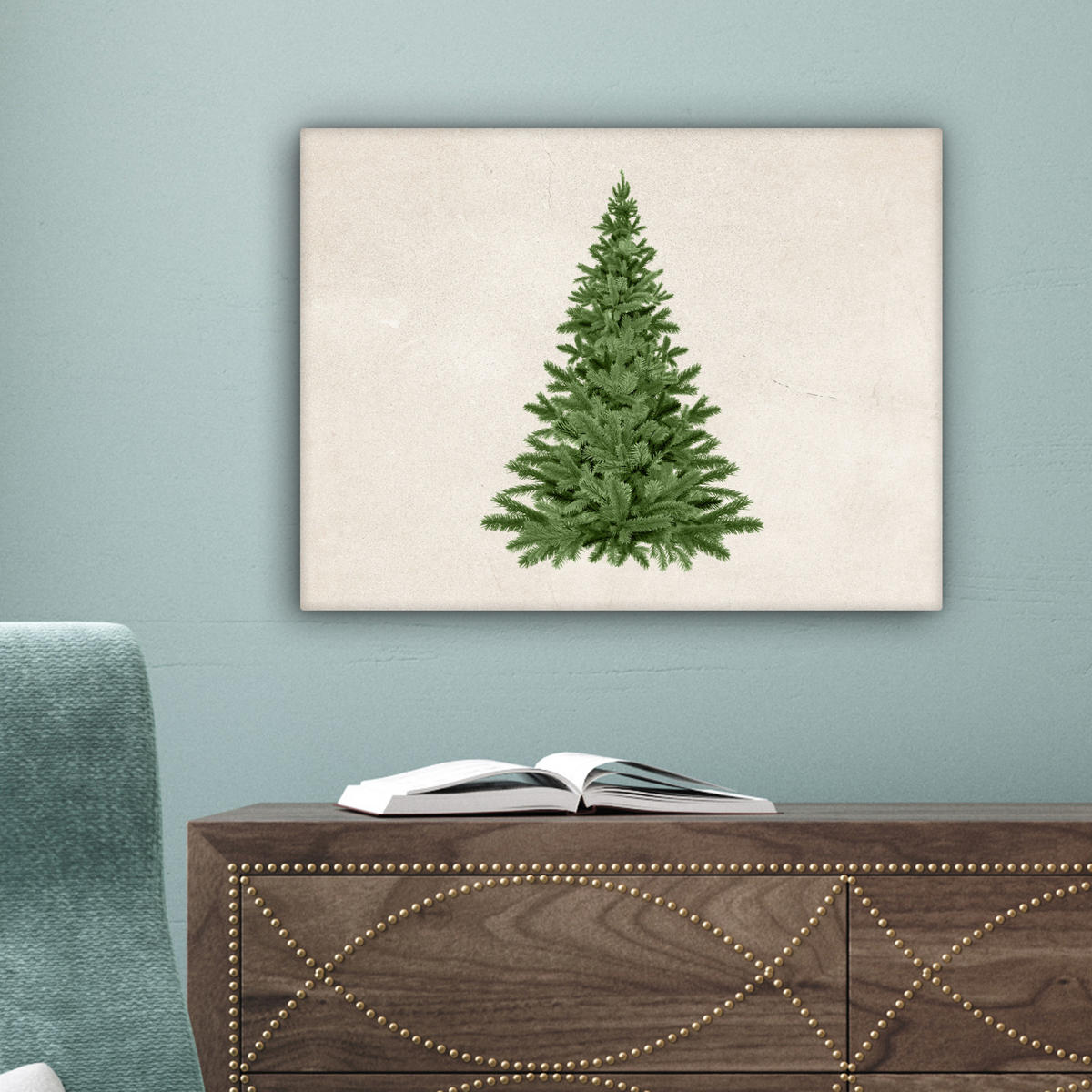 LEINWANDBILD Weihnachtsbaum - Grün - Weihnachten - Feiertage 40x30 cm - Olivgrün, Textil (40/30cm) - MuchoWow