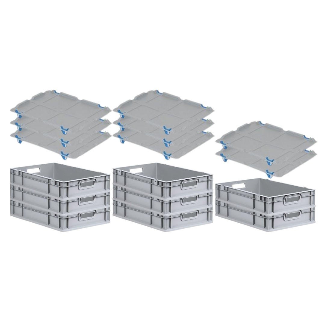EUROBOX 8x Nextgen Economy Mit Auflagedeckel Grau/Blau Griffe Offen 23 Liter - Blau, Kunststoff (40/12/60cm) - PROREGAL