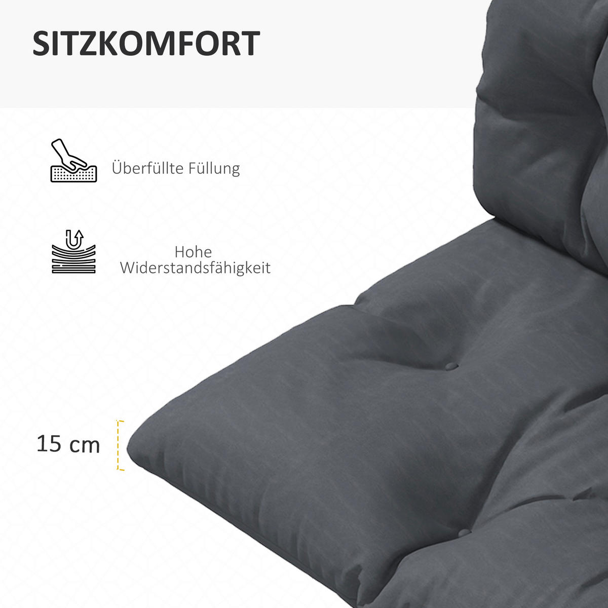 SITZKISSEN, Polyesterstoff, Dunkelgrau - Dunkelgrau, Kunststoff (60/15/120cm) - Outsunny